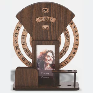 Tabletop World Calendar with Wooden Stand