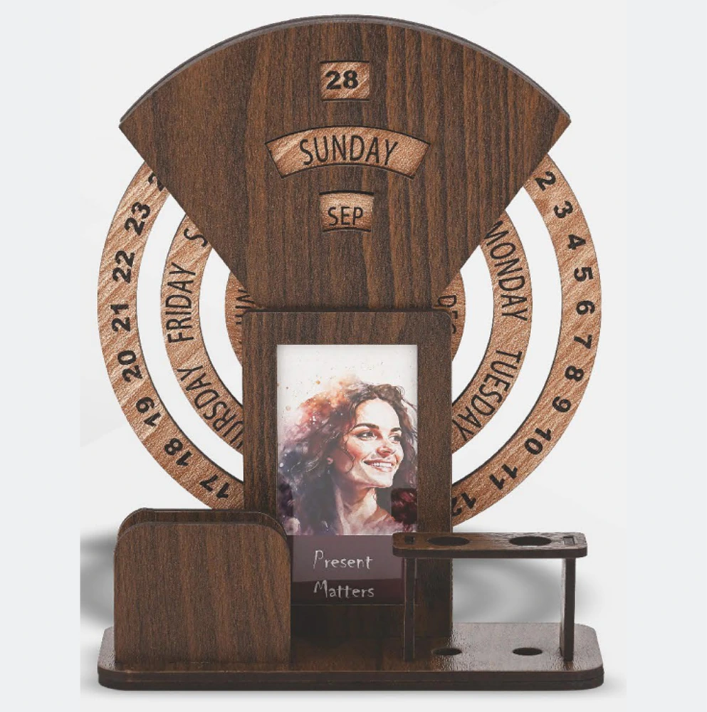 Tabletop World Calendar with Wooden Stand