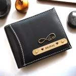 Customized Leather Wallet with Name Plate & Charm - Black