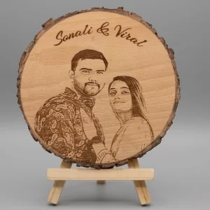 Round Wooden Engraved Photo Frame