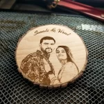Round Wooden Engraved Photo Frame