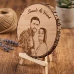 Round Wooden Engraved Photo Frame