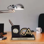 Customized Desk Name Plate with Pen Holder & Clock