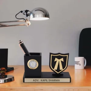 Customized Desk Name Plate with Pen Holder & Clock