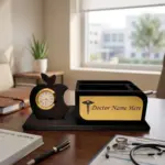 Customized MDF Black Pen & Mobile Stand with clock