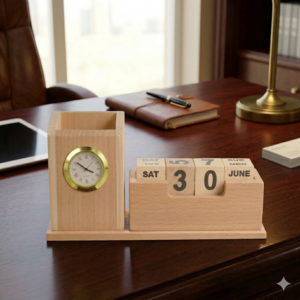 Customized Wooden Pen & Mobile Holder with Clock & Calender