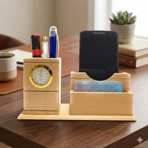 Customized Wooden Pen & Mobile Stand with clock