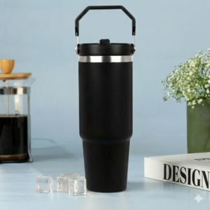 Premium Customized 890ML Leakproof Black Tumbler with Inner Straw